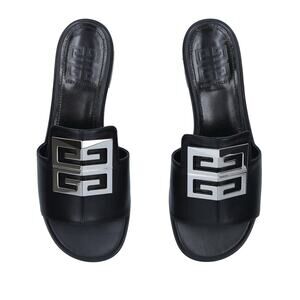 New Givenchy 4G Black Leather Silver Logo Slides